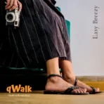 qWalk Easy Breezy Black Leather Sandal