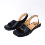 qWalk Slingback Black Leather Sandal - Image 3